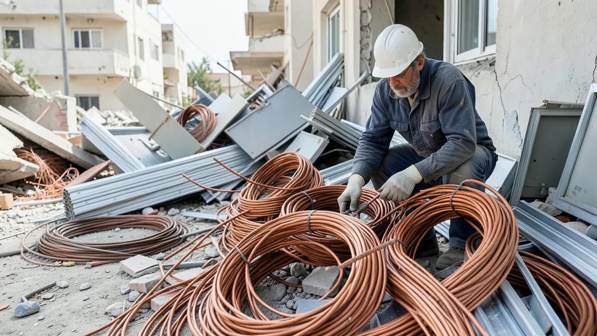 עובד ממיין ומכין את המתכת למכירה
