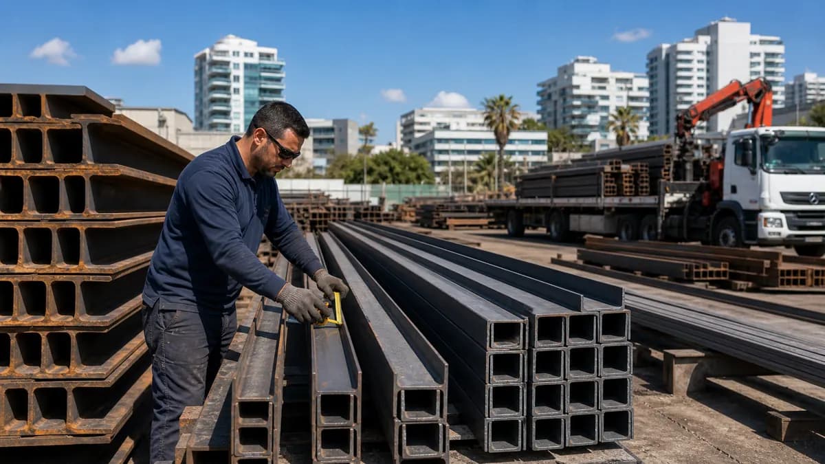 פרופילי פלדה מסודרים לפרויקט באזור הרצליה